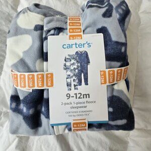 Carters 9-12 mth One Piece Fleece Footed 2-Pair Ribbed Neck Full-Zip Pajamas Set